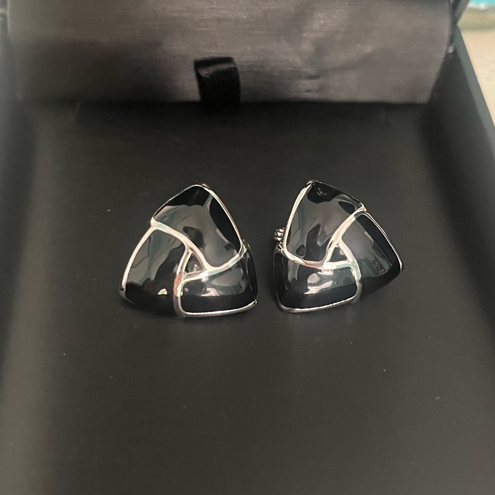 Monet Triangle Earrings black color, vintage earrings 1960s